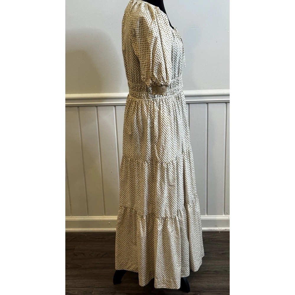 Anthropologie Somerset Dress M Ivory Gold Cottagecore Boho Prairie Maxi - Picture 5 of 9